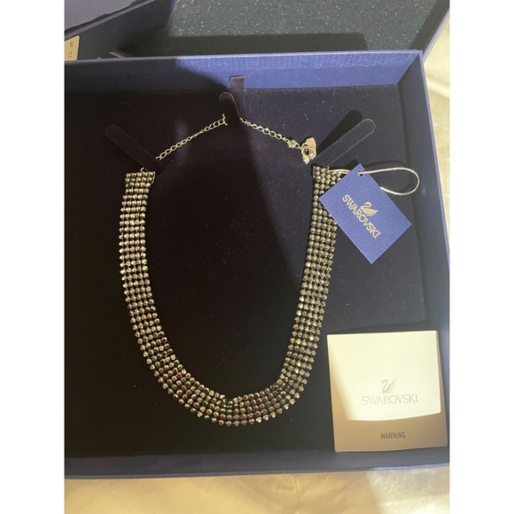 Swarovski Fit Jet Hematite Choker Necklace | Rhodium Plated | Adjustable - Picture 4 of 8